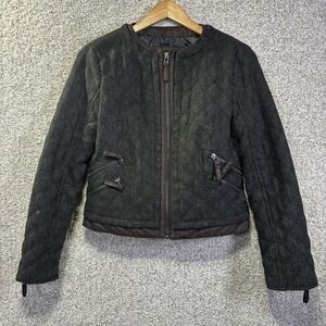 Zara Basic Jacket Womens Large Gray Quilted Wool Herringbone Tweed Zip Pockets